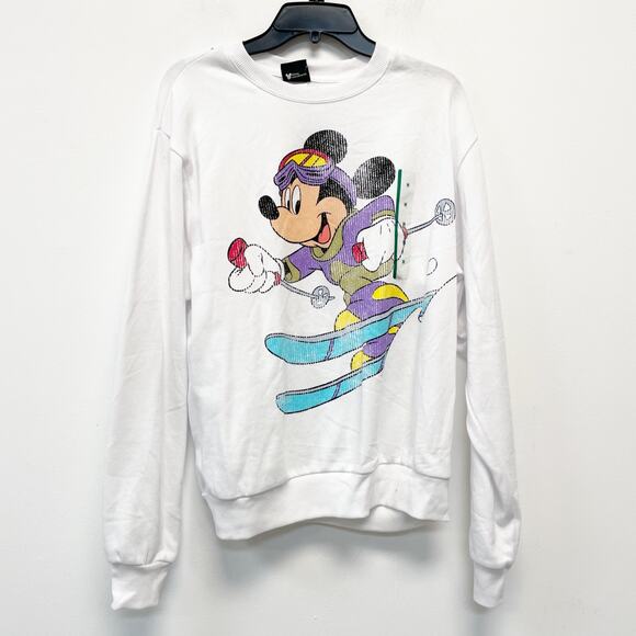 Disney Women's Vintage Mickey Mouse Skiing Sweatshirt White Size Medium - Picture 2 of 6